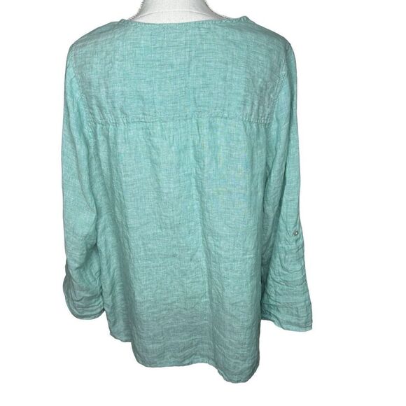 Tahari Womens 100% Linen Lagenlook Oversized Tunic Top Green Sz 1X - Picture 3 of 5